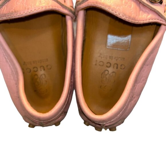 Gucci pink GG logo imprint leather GIRLS driving Italian moccasins 37 5 - Picture 3 of 6